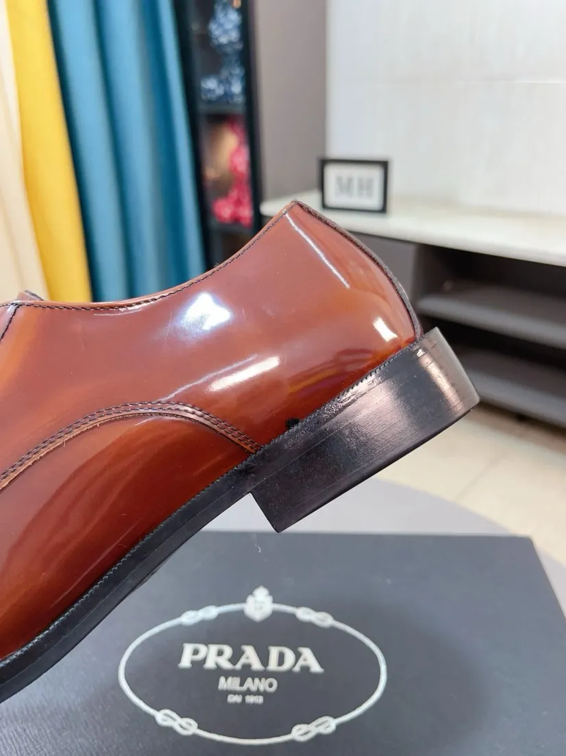 Men's shoes 💰560🌹🌹[Prada leather shoes] Top purchasing agency Original imported Italian custom-made cowhide leather surface, ➕Fully imported water-dyed breathable cowhide lining, original factory special molded sole, super comfortable, size: 38-44